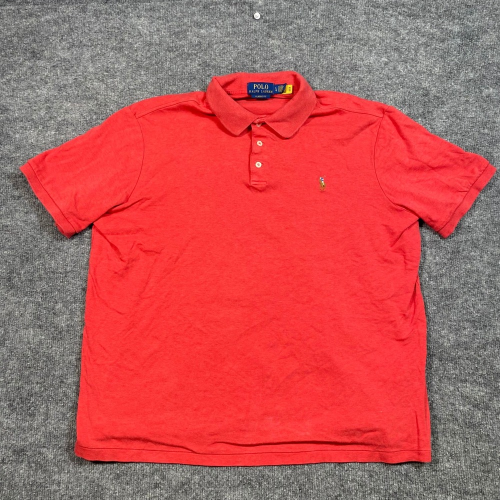 Polo Ralph Lauren Mens Classic Fit Polo Shirt Heather Red Large Short Sleeve